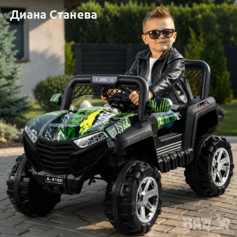 Детско електрическо бъги 4×4 с дистанционно, LED, USB и MP3 – 4 мотора, зелено, снимка 2 - Коли, камиони, мотори, писти - 55533541