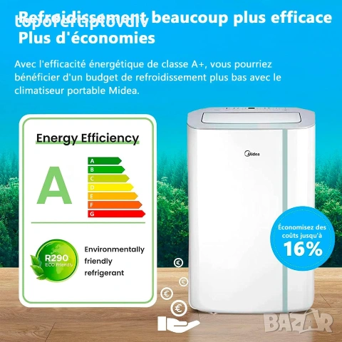 Преносим климатик мобилен MIDEA 9000 BTU Silent Mobile,ГАРАНЦИЯ,БЕЗПЛАТНА доставка до офис на ЕКОНТ, снимка 3 - Климатици - 55097141