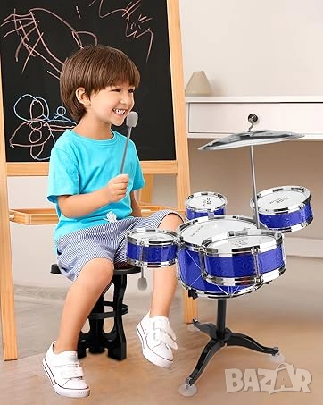 Детски комплект барабани Drum Set Kids Jazz Drum Blue, снимка 4 - Музикални играчки - 54939332