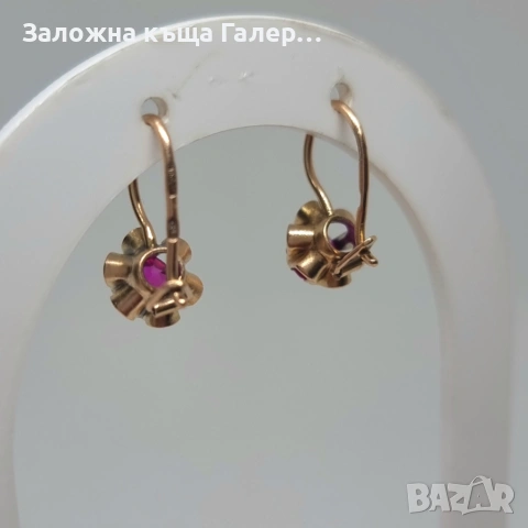 Златни обеци – съветско злато, проба 583, 2,72 г, снимка 3 - Обеци - 54680473