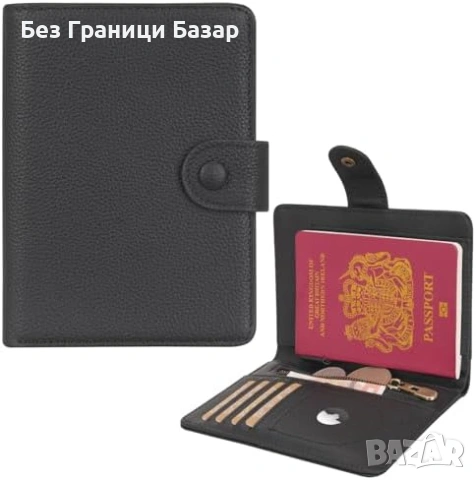 Нов Портфейл за паспорт от естествена кожа RFID органайзер с джоб за карти и монети