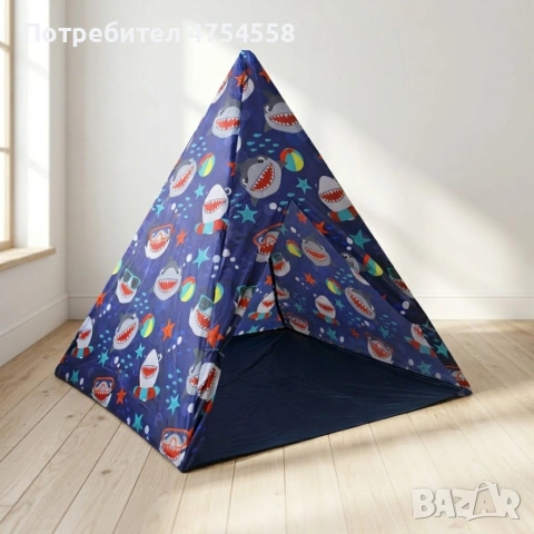 Детска типи палатка XXL с акули – сгъваема къщичка за игра за дома и градината