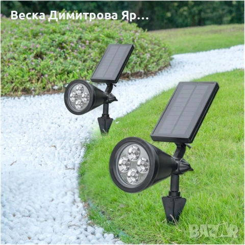 Соларен LED прожектор за градина 4 LED – Водоустойчив,, снимка 5 - Лед осветление - 54910792
