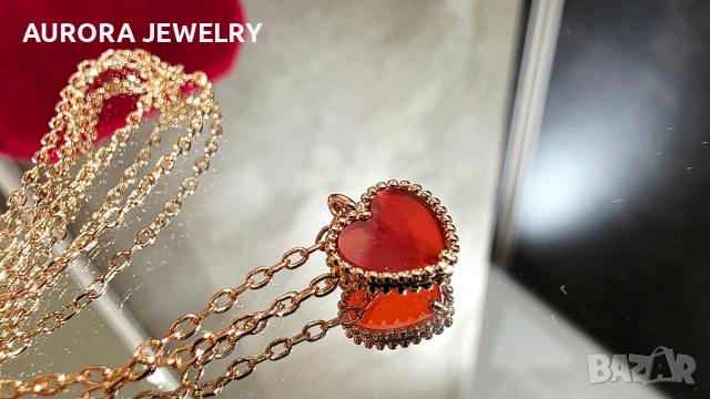 Van Cleef & Arpels VCA Rose Gold Red Carnelian Sweet Heart Дамско Колие, снимка 5 - Колиета, медальони, синджири - 54500588