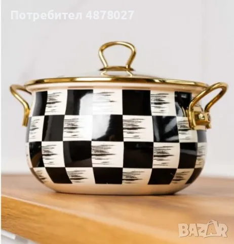 Тенджера Goldmann 24x15см. 6.2л./  26x16см. 8.5л., 4л., 5л., Емайл. Индукция. Бял/Черен каре, снимка 4 - Съдове за готвене - 55525799