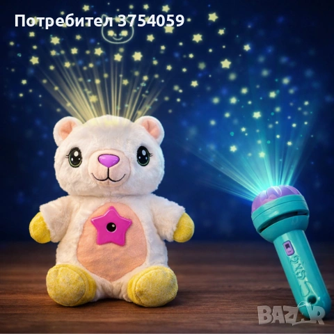 Плюшена играчка с нощна лампа 2в1 + детски фенер-проектор със светлинни картинки – комплект за уют и, снимка 6 - Плюшени играчки - 55179106