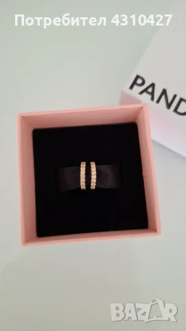 Оригинални дамски обеци Pandora с покритие 14К злато, снимка 3 - Обеци - 55311542
