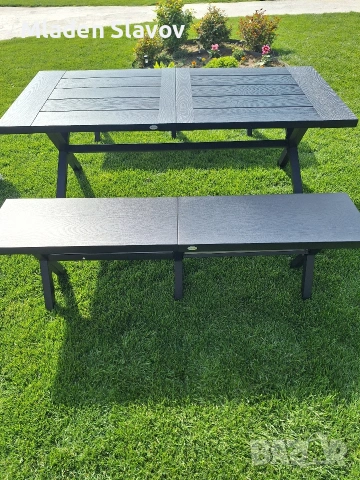 градински комлект от алуминий цвят антрацит, имитация на дърво, снимка 2 - Градински мебели, декорация  - 54198770