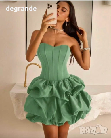  🎀Кукленска Сатенена Рокля в Зелено Червено Синьо и Розово, снимка 4 - Рокли - 54032435