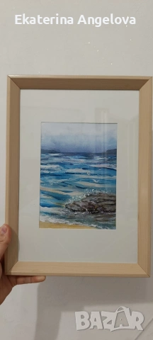 Акварелна картина, серия "Шумът на морето" 29х24см, снимка 5 - Картини - 55252708