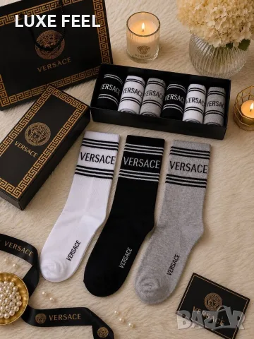 Versace ⚜️ Tommy Hilfiger ⚜️ Armani ⚜️ Унисекс Модел Чорапи 6бр в Кутия , снимка 13 - Дамски чорапи - 55665339
