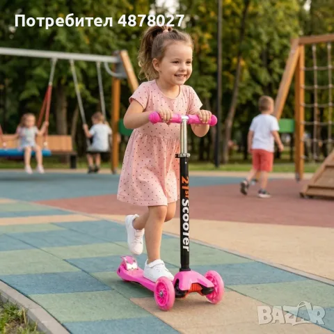 Детска сгъваема тротинетка 21st Scooter със светещи силиконови колела, розова, снимка 2 - Скутери и тротинетки - 55564514