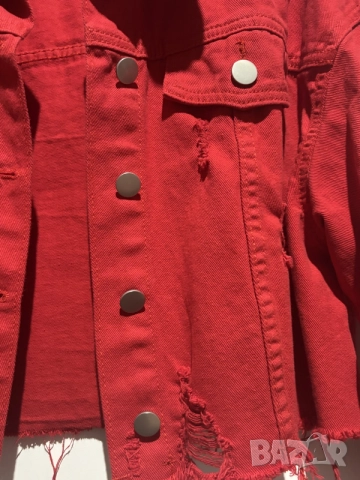     SHEIN Red Cropped Denim Jacket , снимка 4 - Якета - 55477058