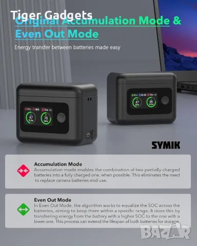 SYMIK Двойно зарядно 27W PD за Insta360 X5 с LCD дисплей и калъф за батерии, снимка 7 - Батерии, зарядни - 55403702