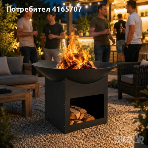 Метално градинско огнище 56 см с място за дърва – Външно огнище за двор, тераса, барбекю, снимка 3 - Други стоки за дома - 54811697