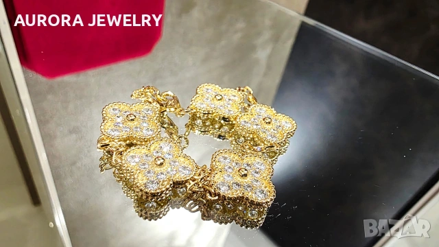Van Cleef & Arpels VCA 5 Motifs Gold Diamonds Vintage Alhambra Дамска Гривна, снимка 4 - Гривни - 54709904