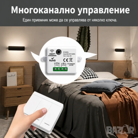 Безжичен ключ за осветление с RF433 модул с/без нула, снимка 4 - Други - 44179136