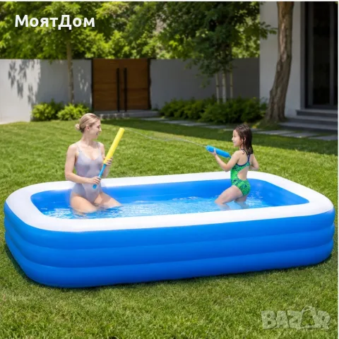 Надуваем семеен басейн 210 × 135 × 56 см – Здрав PVC материал и 3 въздушни камери