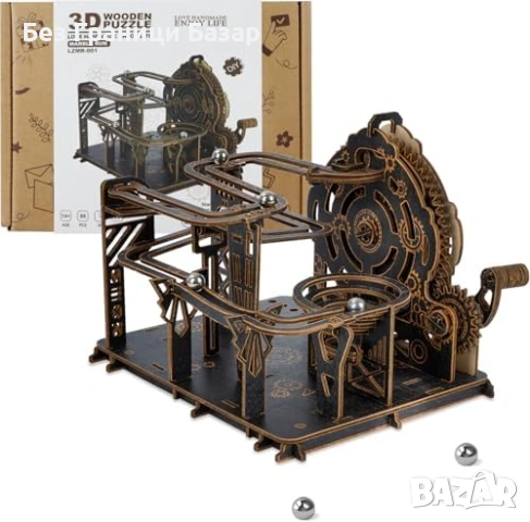 Нов Механичен 3D Дървен Пъзел 88 Части 6 Стоманени Топчета DIY Модел За Възрастни