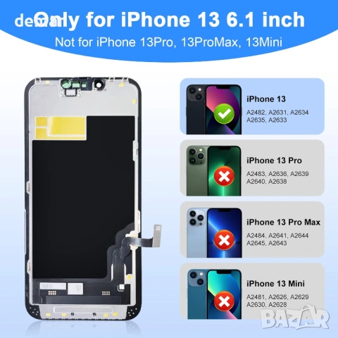 LCD екран за iPhone 13 6.1 инча (A2634, A2635, A2636, A2639), сензорен дисплей, снимка 2 - Тъч скрийн за телефони - 53960231