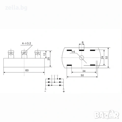 Трифазен изправителен мост 50A 1200V – AC/DC индустриален преобразувател за захранвания 10224, снимка 3 - Друга електроника - 54661068