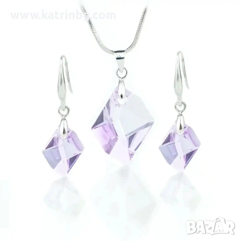 Комплект бижута Сваровски Rhombus Violet – Лилаво колие и висящи обеци