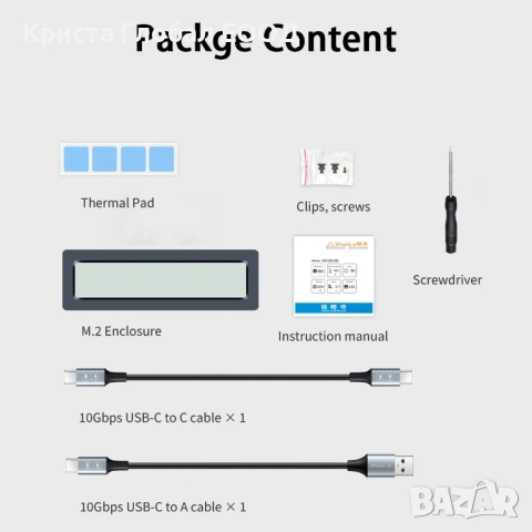 Професионален NVMe/SATA Корпус с S.M.A.R.T. LCD Екран и Реално Охлаждане | 10Gbps, снимка 10 - Друга електроника - 54005160