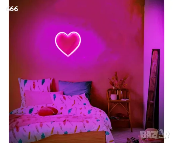 Светеща LED неонова декорация, сърце, Стенен монтаж, 21x20 см, Червена светлина , снимка 2 - Друга електроника - 55440436