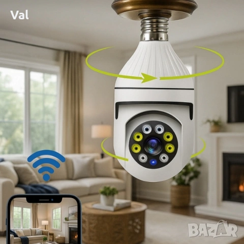 WiFi Панорамна IP Камера LYLÚ 360° във форма на крушка с нощно виждане и автоматично проследяване, снимка 8 - IP камери - 55164100