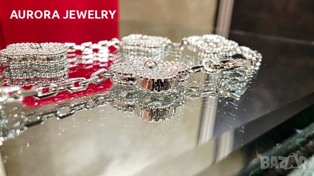 Van Cleef & Arpels VCA 5 Motifs Silver Diamonds Vintage Alhambra Дамска Гривна, снимка 6 - Гривни - 54423350