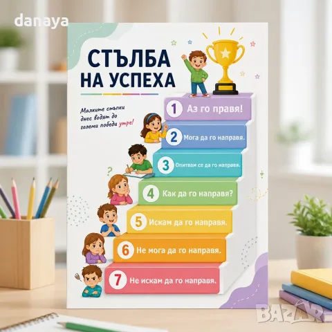 6946 Мотивационно табло Стълба на успеха, А4 формат, снимка 2 - Ученически пособия, канцеларски материали - 55407015