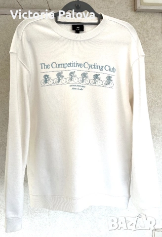 Суитшърт/ блуза  H&M Cycling Club в butter cream нюанс / унисекс / relaxed fit, снимка 5 - Суичъри - 54627008