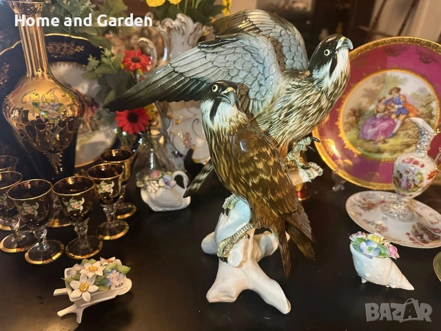 Karl Ens Соколи Volkstedt Германия голяма порцеланова фигура 35 см, снимка 9 - Антикварни и старинни предмети - 54026004