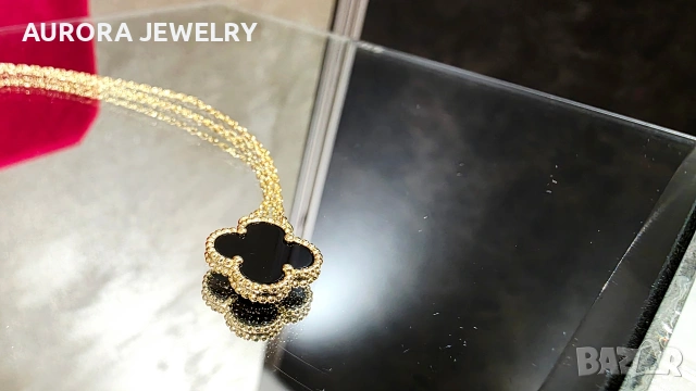 Van Cleef & Arpels VCA Gold Black Onyx Vintage Alhambra Clover Дамско Колие, снимка 5 - Колиета, медальони, синджири - 54539346