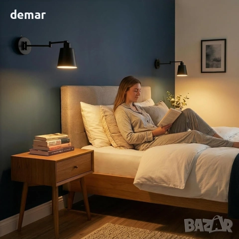 OSYNNIQ Стенна лампа с регулируемо рамо, черна, модерна, 2700K, (включена е крушка E27), снимка 8 - Лампи за стена - 53981999