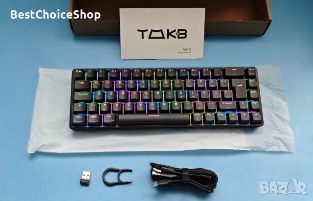 Геймърска клавиатура, TMKB Technology Mechanical KeyBoard, T68, безжична, RGB, механична, 68 клавиша