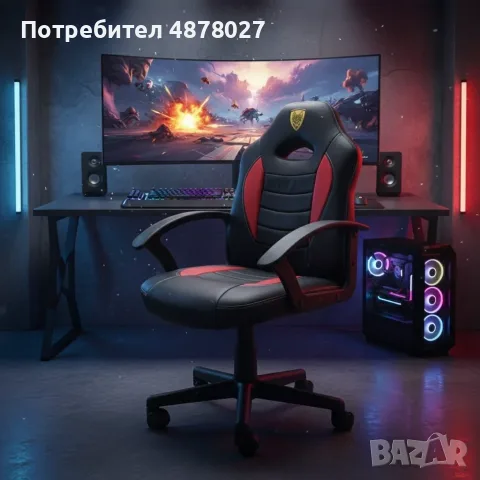 Детски геймърски офис стол – Спортен дизайн, ергономичен и регулируем, снимка 8 - Столове - 55562862