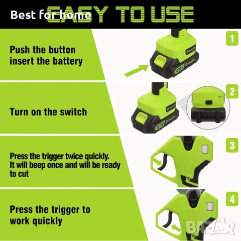 Електрически ножици за клони YOUGFIN 40 мм (1,6 инча), Безжични ножици за клони, тежки, снимка 6 - Други инструменти - 54127183