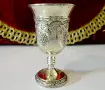 Посребрена медна чаша на столче,лози,грозде. , снимка 5