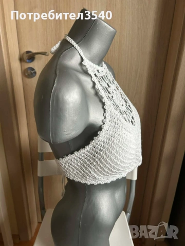 Бял дамски плажен топ с връзки, снимка 4 - Корсети, бюстиета, топове - 49288198