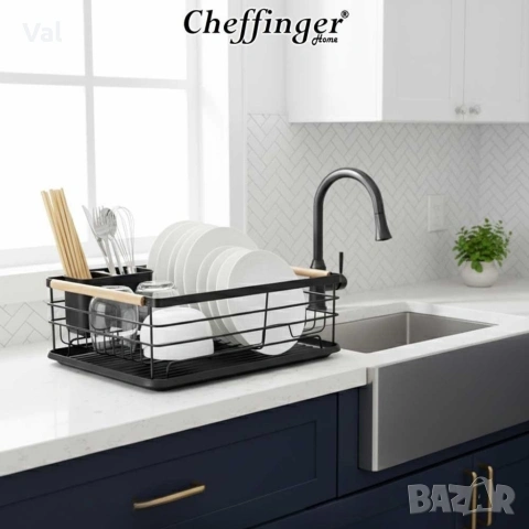 Компактен сушилник за съдове с отцеждаща табла Cheffinger – метален, 43 x 32 x 14 см, модерен дизайн, снимка 5 - Други - 54894006