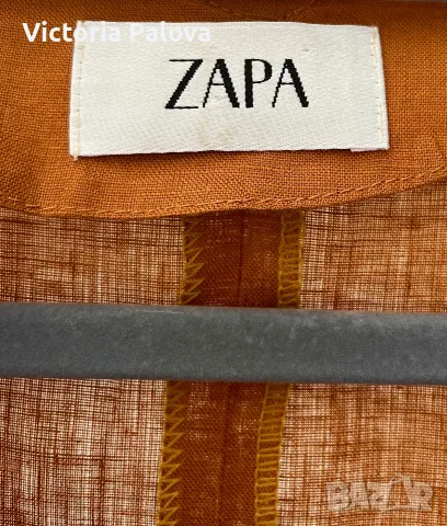 ZAPA Paris 100% ленено дизайнерско сако EU 42 | Тиквен цвят | Френски премиум лукс | Scalloped дизай, снимка 5 - Сака - 55442230