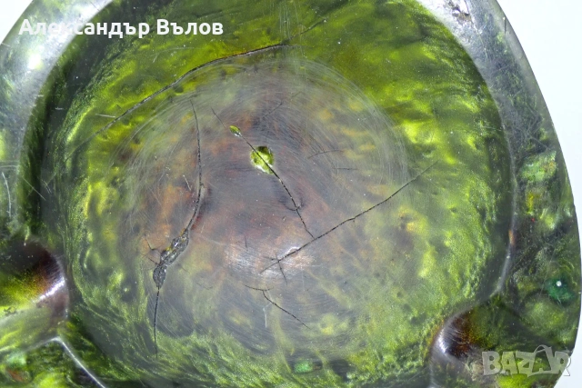 Стар Пепелник Каталин Бакелит Зелен ДЕФЕКТ Пукнатини Български 304 грама гр., снимка 7 - Други ценни предмети - 54989080
