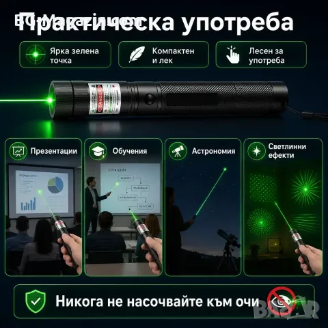 Мощен акумулаторен зелен лазер с приставки фигури пойнтер показалка деца игра зарядно устройство, снимка 3 - Друга електроника - 51040566