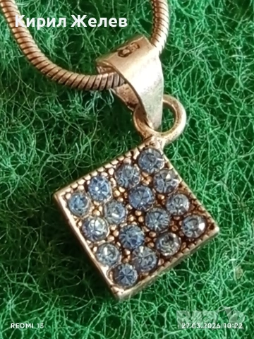 Сребърен синджир с висулка с инкрустирани кристали Аквамарин 37635, снимка 2 - Колиета, медальони, синджири - 53993365