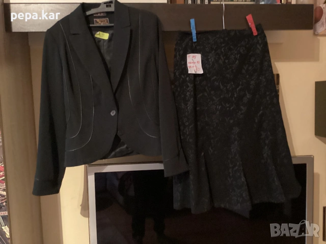 Черна пола  релефен сатен M разчер. Костюм, снимка 5 - Поли - 54004242