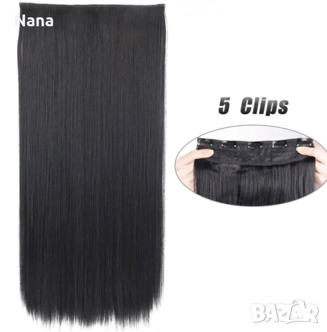 Черни треси екстеншън Дължина 60см Цена 21€, снимка 5 - Аксесоари за коса - 54183104