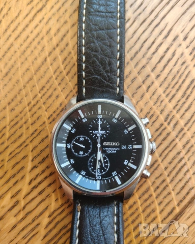 Seiko chronograph в добро състояние 43мм, 100м водоустойчивост, бартер, снимка 4 - Мъжки - 54661388