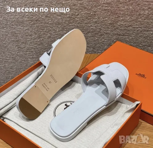 Hermes Oran White Дамски Бели Чехли 100% Естествена Кожа Код ch, снимка 2 - Чехли - 55410955