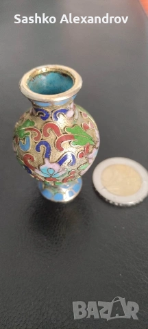 Миниатюрна ваза Клоазоне (Cloisonné) – Китайски емайл, 4.5 см , снимка 4 - Други ценни предмети - 54322291
